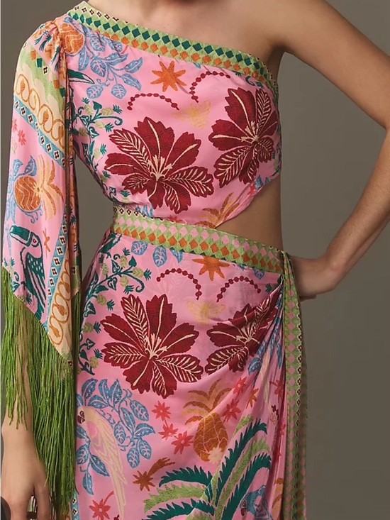 FARM Rio Dresses & Skirts - FARM RIO Fruits Queen Scarf Pink One Shoulder Midi Dress. Size L. New With Tags.